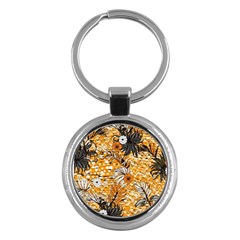 Leaf Yellow Point Flower White Key Chain (round) by Grandong