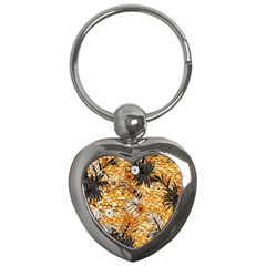 Leaf Yellow Point Flower White Key Chain (heart) by Grandong