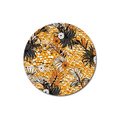 Leaf Yellow Point Flower White Magnet 3  (round) by Grandong