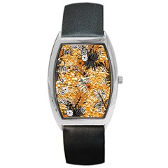 Leaf Yellow Point Flower White Barrel Style Metal Watch by Grandong