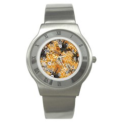 Leaf Yellow Point Flower White Stainless Steel Watch by Grandong