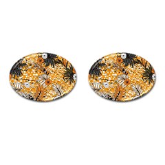 Leaf Yellow Point Flower White Cufflinks (oval) by Grandong