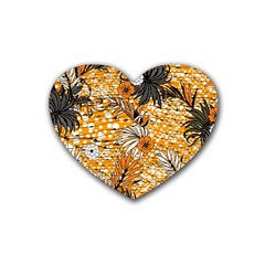 Leaf Yellow Point Flower White Rubber Heart Coaster (4 Pack) by Grandong