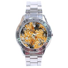 Leaf Yellow Point Flower White Stainless Steel Analogue Watch by Grandong