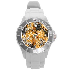 Leaf Yellow Point Flower White Round Plastic Sport Watch (l) by Grandong