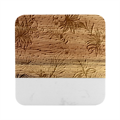 Leaf Yellow Point Flower White Marble Wood Coaster (square) by Grandong