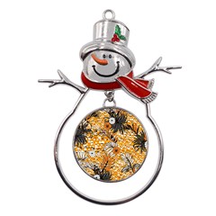 Leaf Yellow Point Flower White Metal Snowman Ornament by Grandong