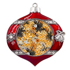 Leaf Yellow Point Flower White Metal Snowflake And Bell Red Ornament by Grandong