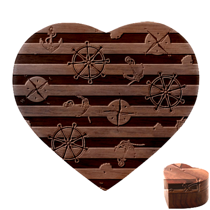 Seamless Marine Pattern Heart Wood Jewelry Box