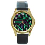 Beamed Round Gold Metal Watch Front