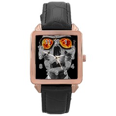 Gothic Elegance, Ironic Dark Art (ai) Rose Gold Leather Watch  by dflcprintsclothing