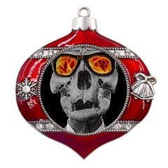 Gothic Elegance, Ironic Dark Art (ai) Metal Snowflake And Bell Red Ornament by dflcprintsclothing