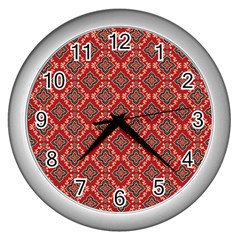 Illustrations Ajrak Abstract Design Pattern Wall Clock (silver) by Apenda