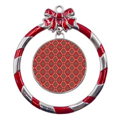 Illustrations Ajrak Abstract Design Pattern Metal Red Ribbon Round Ornament