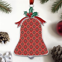 Illustrations Ajrak Abstract Design Pattern Metal Holly Leaf Bell Ornament by Apenda