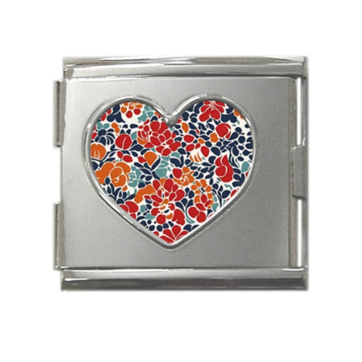 Colorfuleclecticfloralpattern Mega Link Heart Italian Charm (18mm)