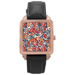 Colorfuleclecticfloralpattern Rose Gold Leather Watch 