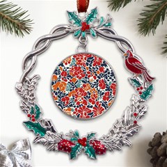 Colorfuleclecticfloralpattern Metal X mas Wreath Holly Leaf Ornament