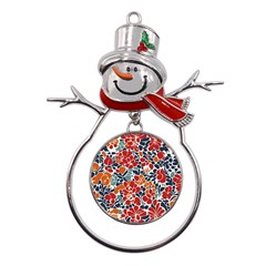 Colorfuleclecticfloralpattern Metal Snowman Ornament