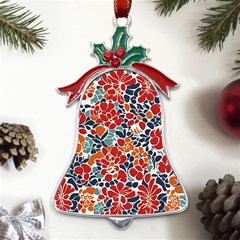 Colorfuleclecticfloralpattern Metal Holly Leaf Bell Ornament