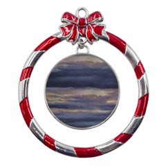 Twilight Serenade Print Metal Red Ribbon Round Ornament by dflcprintsclothing