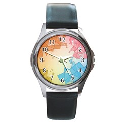 Background Pastel Geometric Lines Round Metal Watch by anzea