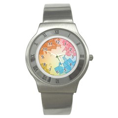 Background Pastel Geometric Lines Stainless Steel Watch by anzea