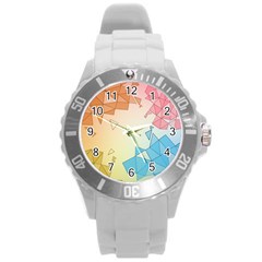 Background Pastel Geometric Lines Round Plastic Sport Watch (l) by anzea