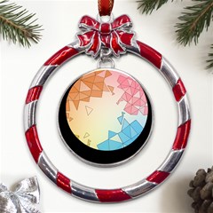 Background Pastel Geometric Lines Metal Red Ribbon Round Ornament