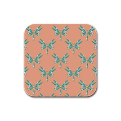 Turquoise Dragonfly Insect Paper Rubber Square Coaster (4 Pack) by anzea