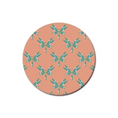 Turquoise Dragonfly Insect Paper Rubber Coaster (round) by anzea