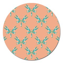 Turquoise Dragonfly Insect Paper Magnet 5  (round) by anzea