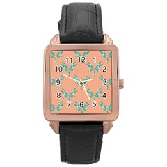 Turquoise Dragonfly Insect Paper Rose Gold Leather Watch  by anzea