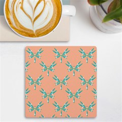 Turquoise Dragonfly Insect Paper Uv Print Square Tile Coaster  by anzea