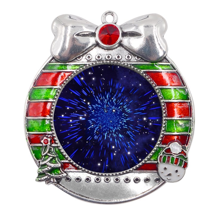 Star Universe Space Starry Sky Metal X Mas Ribbon With Red Crystal Round Ornament