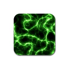 Lightning Electricity Pattern Green Rubber Square Coaster (4 Pack) by anzea