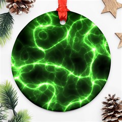 Lightning Electricity Pattern Green Round Ornament (two Sides)