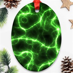 Lightning Electricity Pattern Green Oval Ornament (two Sides)