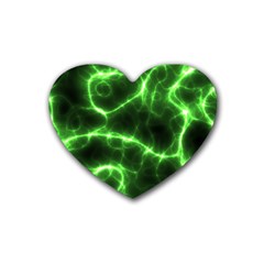 Lightning Electricity Pattern Green Rubber Coaster (heart) by anzea