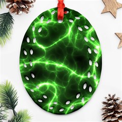 Lightning Electricity Pattern Green Oval Filigree Ornament (two Sides)