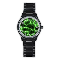 Lightning Electricity Pattern Green Stainless Steel Round Watch