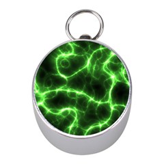 Lightning Electricity Pattern Green Mini Silver Compasses by anzea