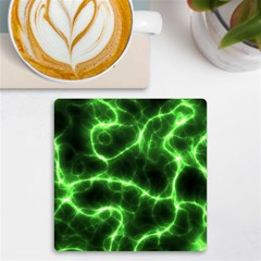 Lightning Electricity Pattern Green Uv Print Square Tile Coaster  by anzea