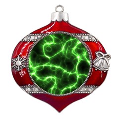 Lightning Electricity Pattern Green Metal Snowflake And Bell Red Ornament by anzea