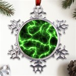 Lightning Electricity Pattern Green Metal Large Snowflake Ornament Front