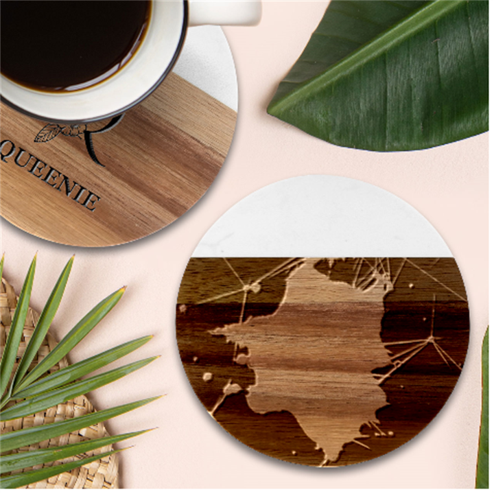 Network Technology Connection Marble Wood Coaster (Round)