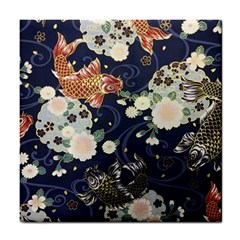 Japanese Wave Koi Illustration Pattern Tile Coaster by Ndabl3x