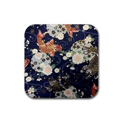 Japanese Wave Koi Illustration Pattern Rubber Coaster (square) by Ndabl3x