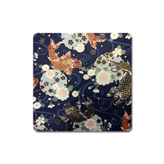 Japanese Wave Koi Illustration Pattern Square Magnet by Ndabl3x