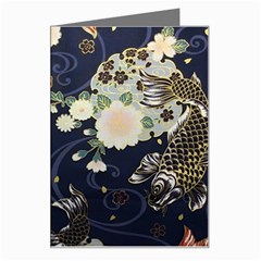 Japanese Wave Koi Illustration Pattern Greeting Card by Ndabl3x